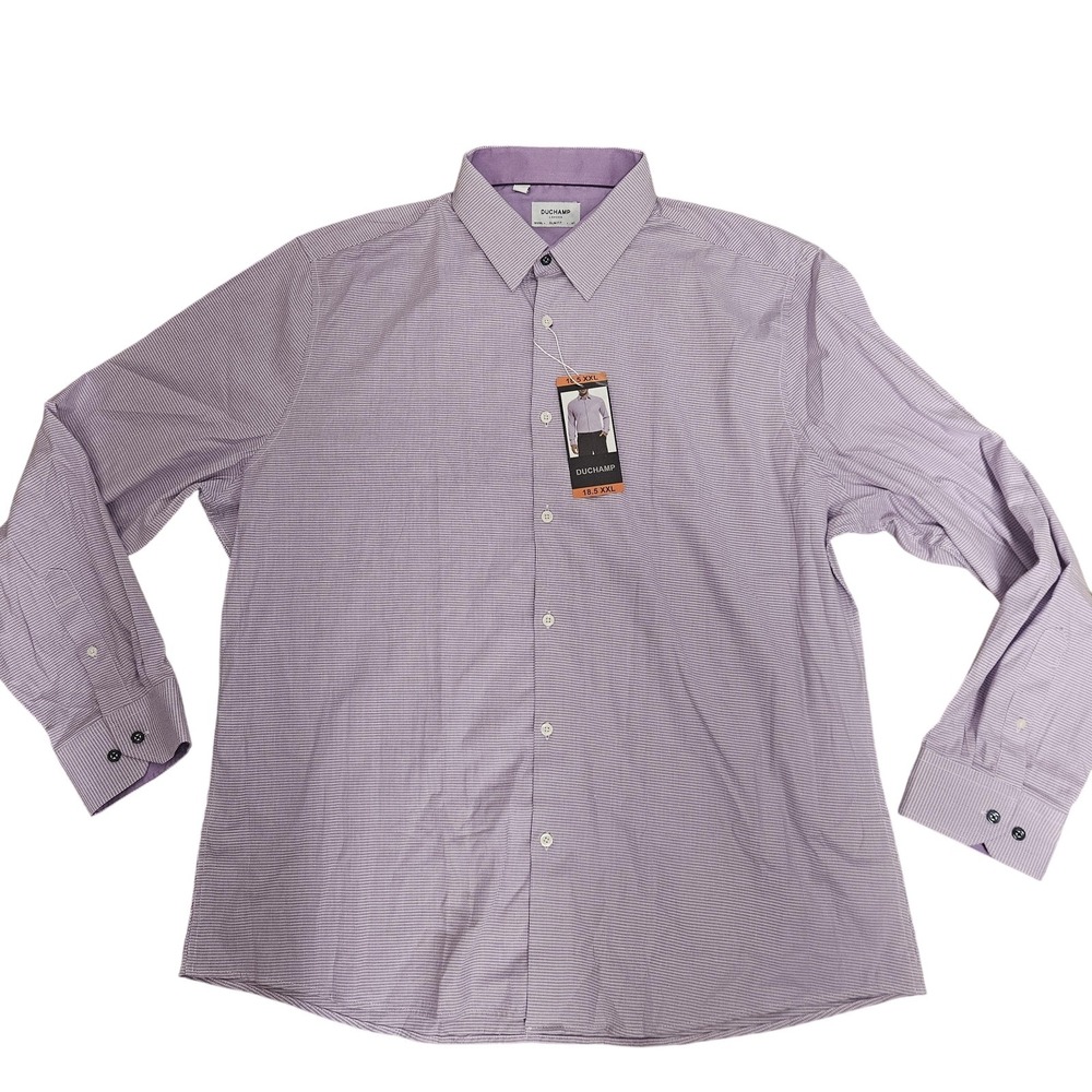 Duchamp London‎ Shirt Mens XXL 18.5 Purple Slim Fit Long Sleeve Dress Shirt